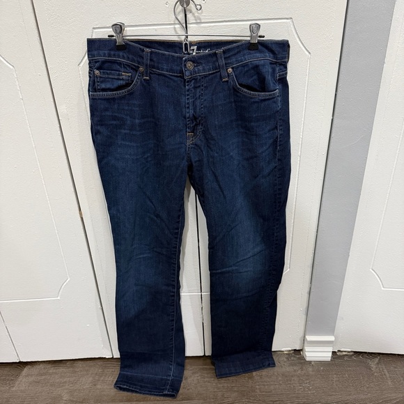 7 For All Man Kind Dark Wash Straight Leg Jeans - Picture 1 of 10